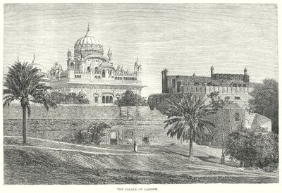 Het paleis van Lahore (gravure) door English School