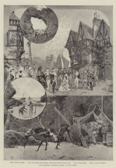 De pantomime "Robinson Crusoe," in het Lyceum (litho) door English School