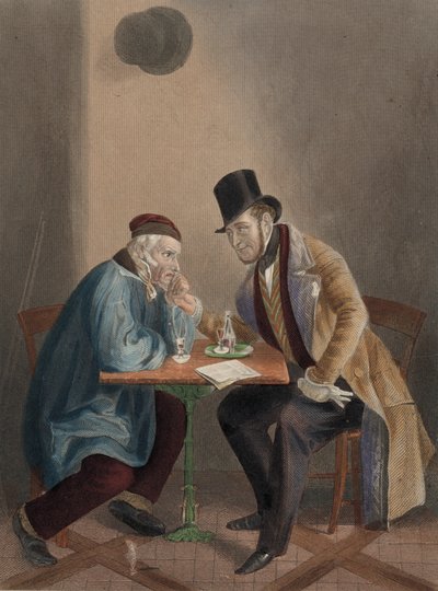 De parlementaire kandidaat drinkt met een lid van het electoraat door English School