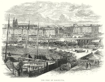 De haven van Barcelona (gravure) door English School