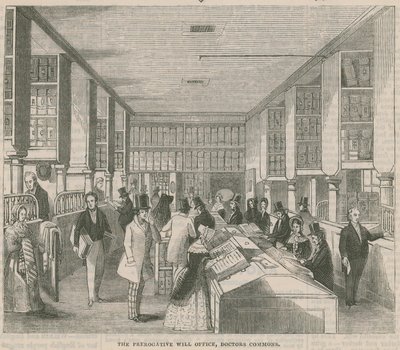 Het Prerogative Testamentenbureau, Doctors Commons, Londen door English School
