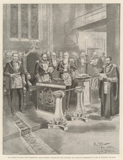 De Prins van Wales, Meest Verheven Grootmeester, die de Chancery Bar Lodge van Vrijmetselaars, nr. 2456, in Lincoln