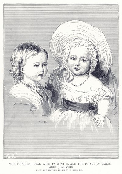 De Prinses Royal, 17 maanden oud, en de Prins van Wales, 5 maanden oud door English School