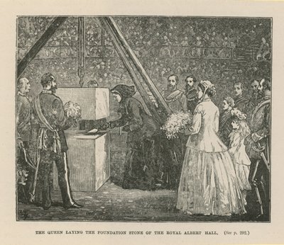 De koningin legt de eerste steen van de Royal Albert Hall door English School
