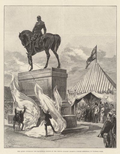 De koningin onthult het ruiterstandbeeld van de prins-gemaal (Women