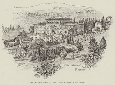 Het bezoek van de koningin aan Italië, de residentie van Hare Majesteit (gravure) door English School