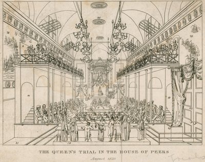 Het proces van de Koningin in het Hogerhuis, augustus 1820 door English School