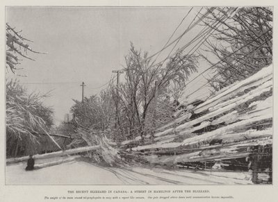 De recente sneeuwstorm in Canada, een straat in Hamilton na de sneeuwstorm door English School