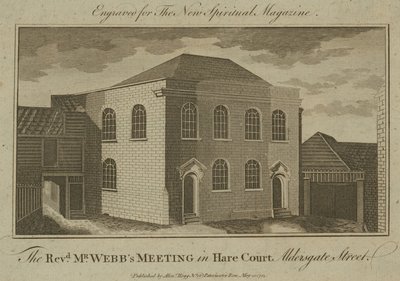 De bijeenkomst van de eerwaarde Mr. Webbs in Hare Court, Aldersgate Street door English School