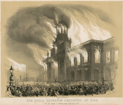 De Royal Exchange, Londen, verwoest door brand in de nacht van 10 januari 1838 door English School