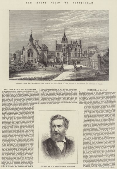 Het Koninklijk Bezoek aan Nottingham (gravure) door English School