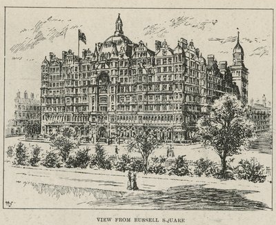 Het Russell Hotel, uitzicht vanaf Russell Square door English School