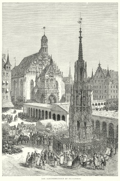 De Schonebrunnen bij Neurenberg (gravure) door English School
