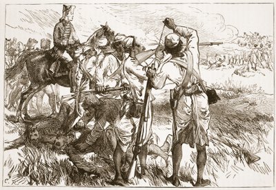 De Sepoys bij Buxar, illustratie uit Cassells Geïllustreerde Geschiedenis van India door James Grant, uitgegeven 1879 door English School