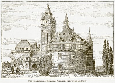 Het Shakespeare Memorial Theatre, Stratford-on-Avon (gravure) door English School