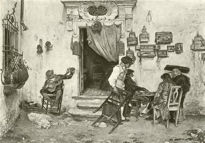 De winkel van Figaro (gravure) door English School