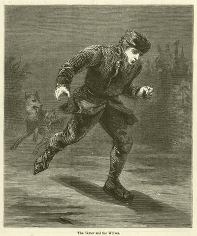 De schaatser en de wolven (gravure) door English School