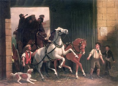 De aankomst van de postkoets, c.1830 door English School