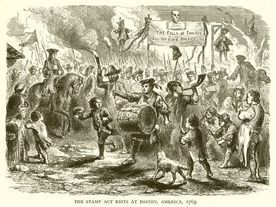 De rellen tegen de Stamp Act in Boston, Amerika, 1765 door English School