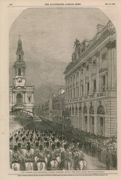De Strand - de processie passeert Somerset House - de Scots Greys door English School