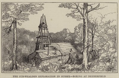 De Sub-Wealden Exploratie in Sussex, Boring bij Netherfield (gravure) door English School