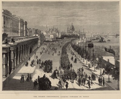De Thames Embankment, kijkend naar St Pauls door English School