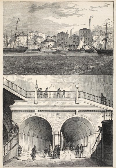 De Thames Tunnel (zoals het eruitzag toen het oorspronkelijk werd geopend voor verkeer) door English School