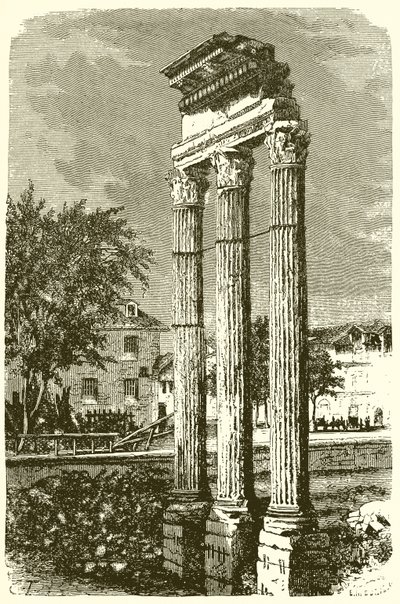 De drie zuilen van de tempel van Castor door English School