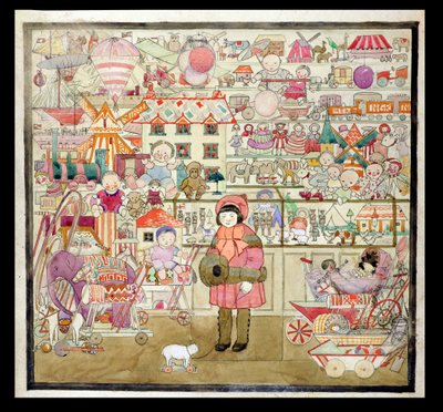 De speelgoedwinkel met Kerstmis, circa 1910 door English School