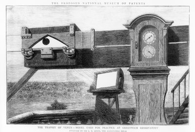 De doorgang van Venus, het model gebruikt voor oefening in Greenwich Observatory door English School