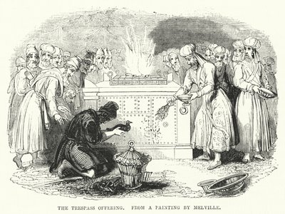 Het schuldoffer, naar een schilderij van Melville (gravure) door English School