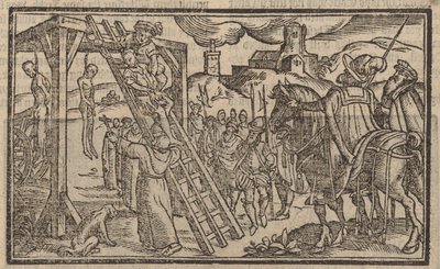 De drievoudige boom op Tyburn (gravure) door English School