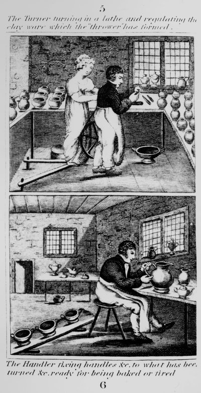 De draaier die de draaibank draait, 1827 door English School