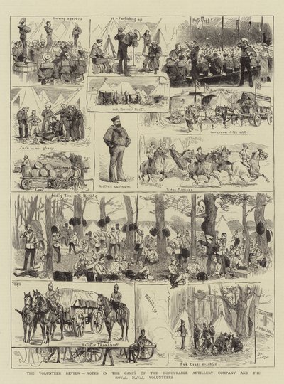 De vrijwilligersreview, aantekeningen in de kampen van de Honourable Artillery Company en de Royal Naval Volunteers door English School