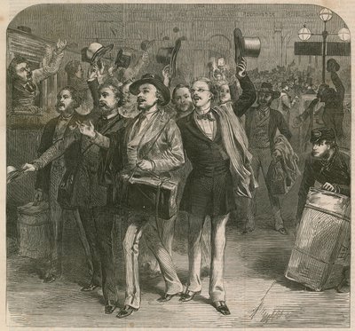 De Oorlog: Vertrek van de Pruisen van Charing-Cross Station door English School