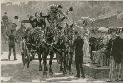 De Whit Monday carthorse parade in Regents Park; Prinses May presenteert de badges door English School