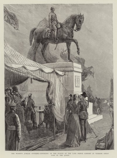 Het jubileumaanbod van de vrouwen, onthulling van het standbeeld van de overleden prins-gemaal in Windsor Great Park door de koningin door English School