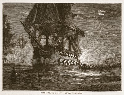De aanval op St. Pauls, Bourbon, illustratie uit Cassells Geïllustreerde Geschiedenis van India door James Grant, uitgegeven 1879 door English School