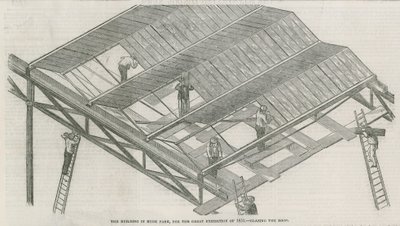 Het gebouw in Hyde Park, Londen, voor de Grote Tentoonstelling van 1851 door English School