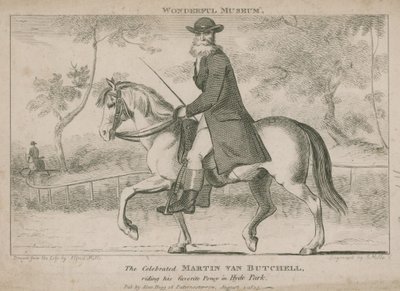 De beroemde Martin Van Butchell rijdend op zijn favoriete pony in Hyde Park door English School