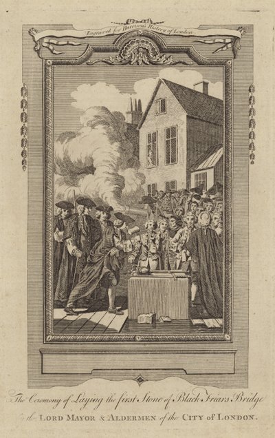 De ceremonie van het leggen van de eerste steen van Black Friars Bridge door English School
