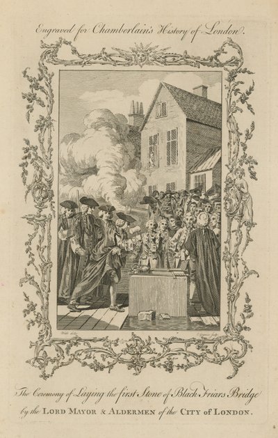De ceremonie van het leggen van de eerste steen van Blackfriars Bridge door English School
