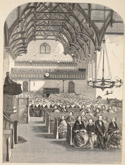 De kapel in Brixton, illustratie uit The Criminal Prisons of London and Scenes from Prison Life door Henry Mayhew en John Binny, uitgegeven in 1862 door English School