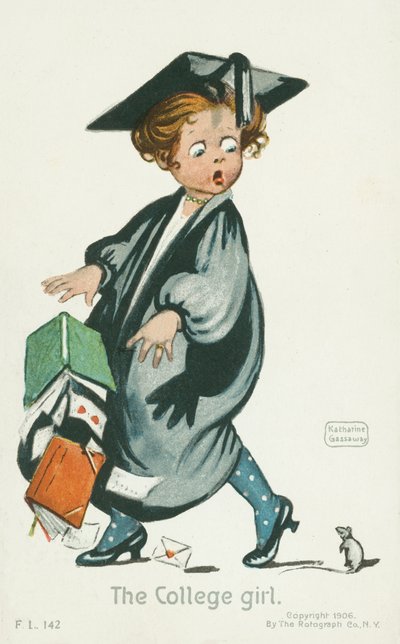 Het schoolmeisje (kleurenlitho) door English School