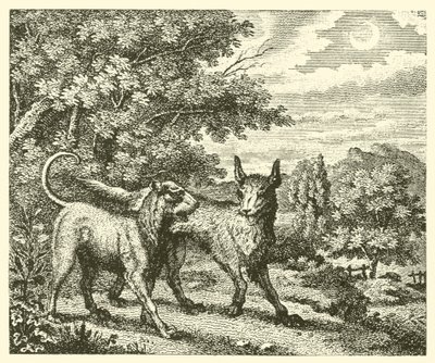 De hond en de wolf (gravure) door English School