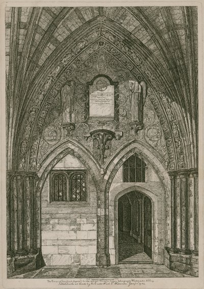 De ingang vanuit de oostelijke Klooster naar de oude Kapittelzaal, Westminster Abbey, Londen door English School