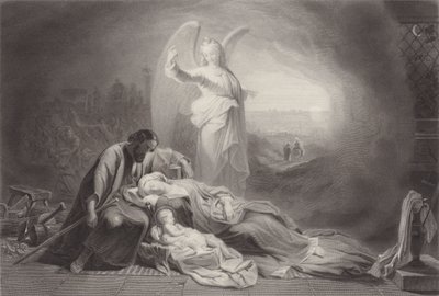 De vooravond van de vlucht (gravure) door English School