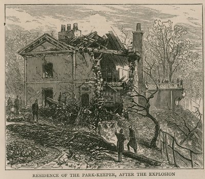 De explosie op het Regents Canal; Woning van de parkopzichter na de explosie door English School