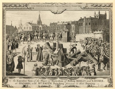 Het uitgebreide uitzicht op de plaats van martelaarschap van bisschop Ridley en Latimer door English School