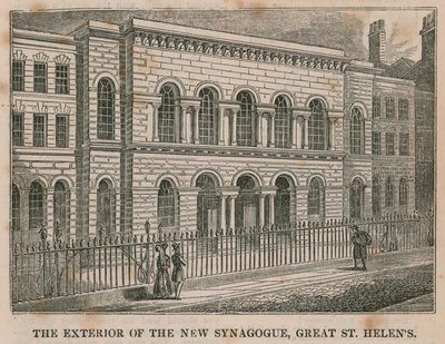 Het exterieur van de Nieuwe Synagoge, Great St Helens, Londen door English School